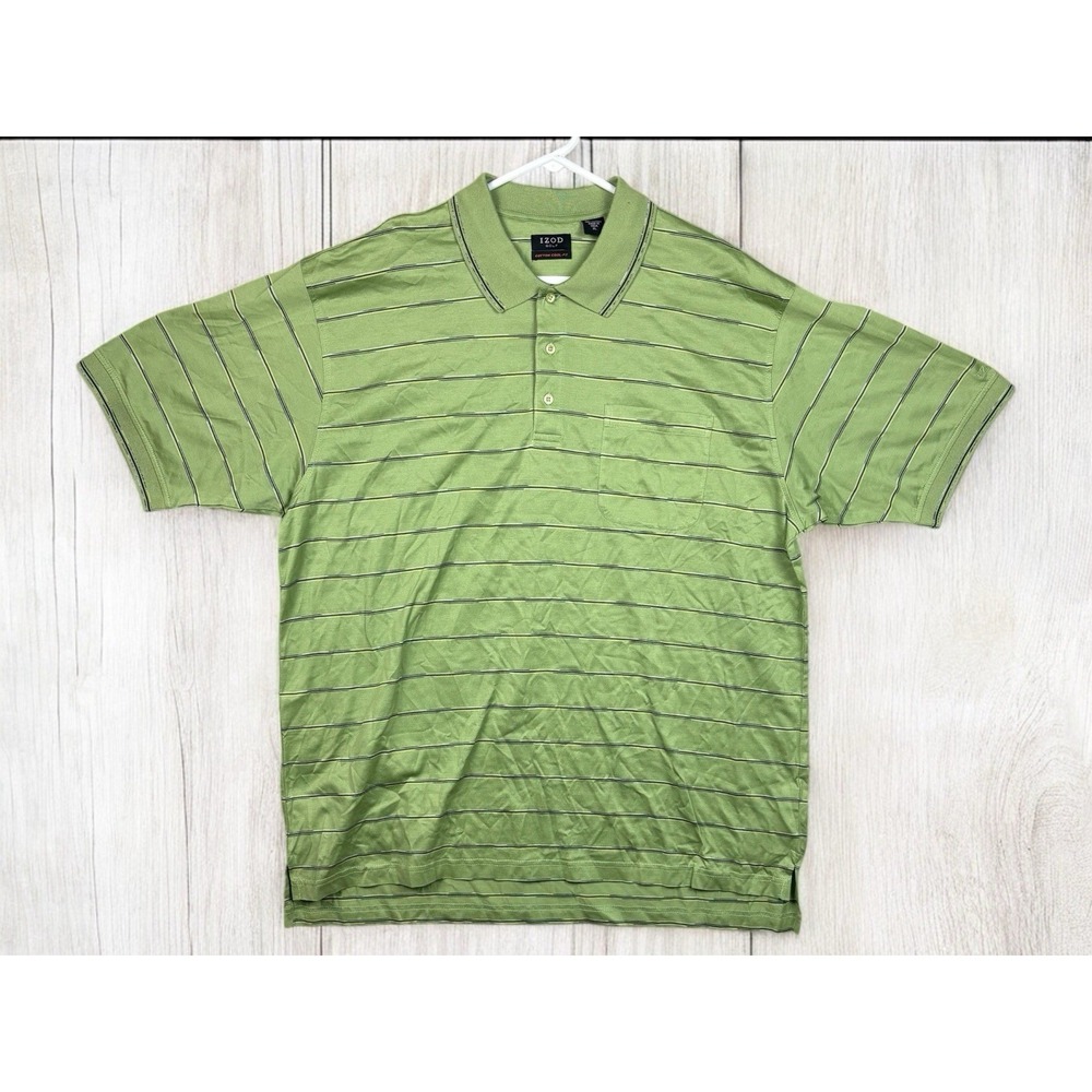 IZOD Green Black Striped Short Sleeve Mens XLarge Polo Golf Shirt Cotton Cool FX